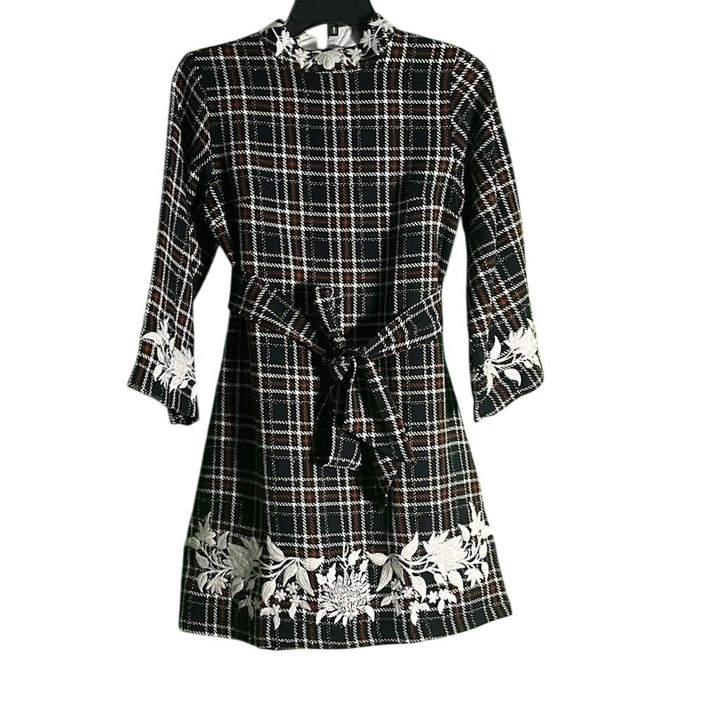 Fanm Mon Layla Tweed Floral Embroidered Mock Neck Dress Size XS